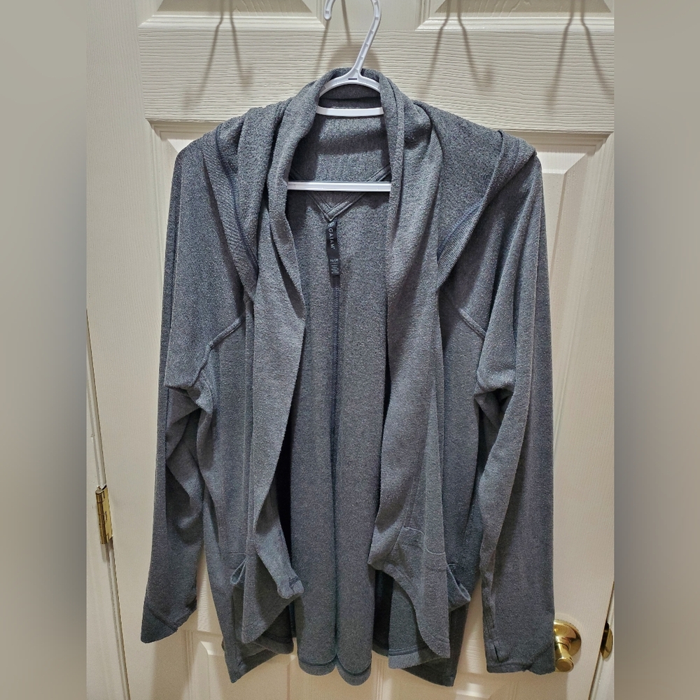 Women's Gaiam XL Dark Grey Flow Wrap Cardigan with hood